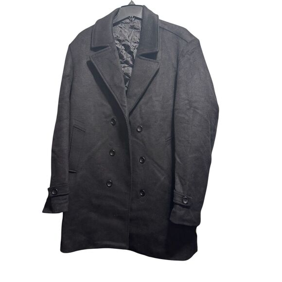 Prijouhe Peacoat Men’s Black Wool blend Large Career Heavyweight Classic Winter - Picture 1 of 11